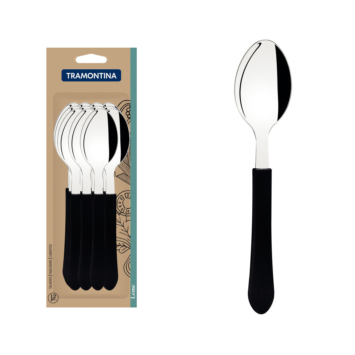 Cuchara De Mesa Tramontina Leme 12 Piezas Negro Acero