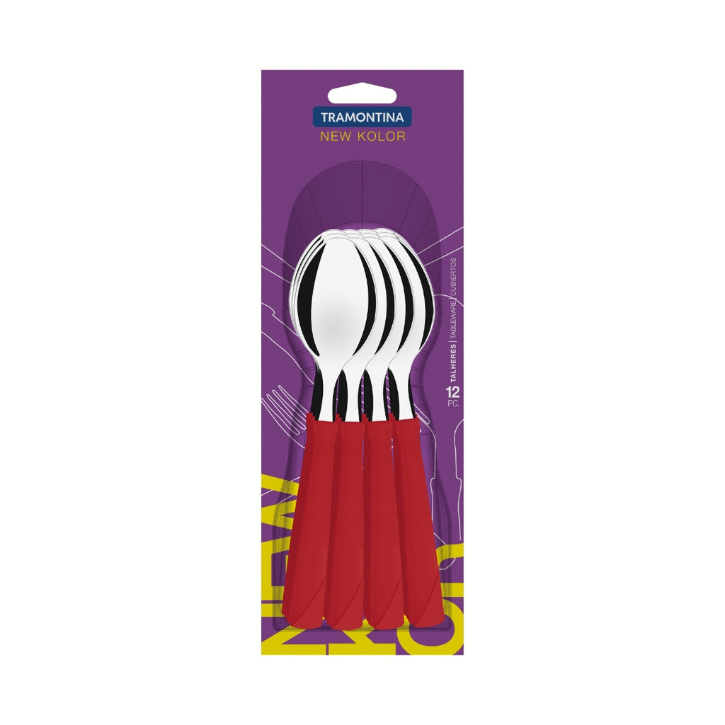 Cuchara De Mesa Tramontina New Kolor 12 Piezas Rojo Acero