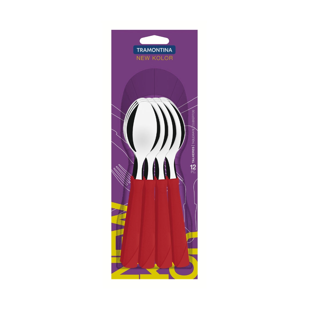 Cuchara De Mesa Tramontina New Kolor 12 Piezas Rojo Acero
