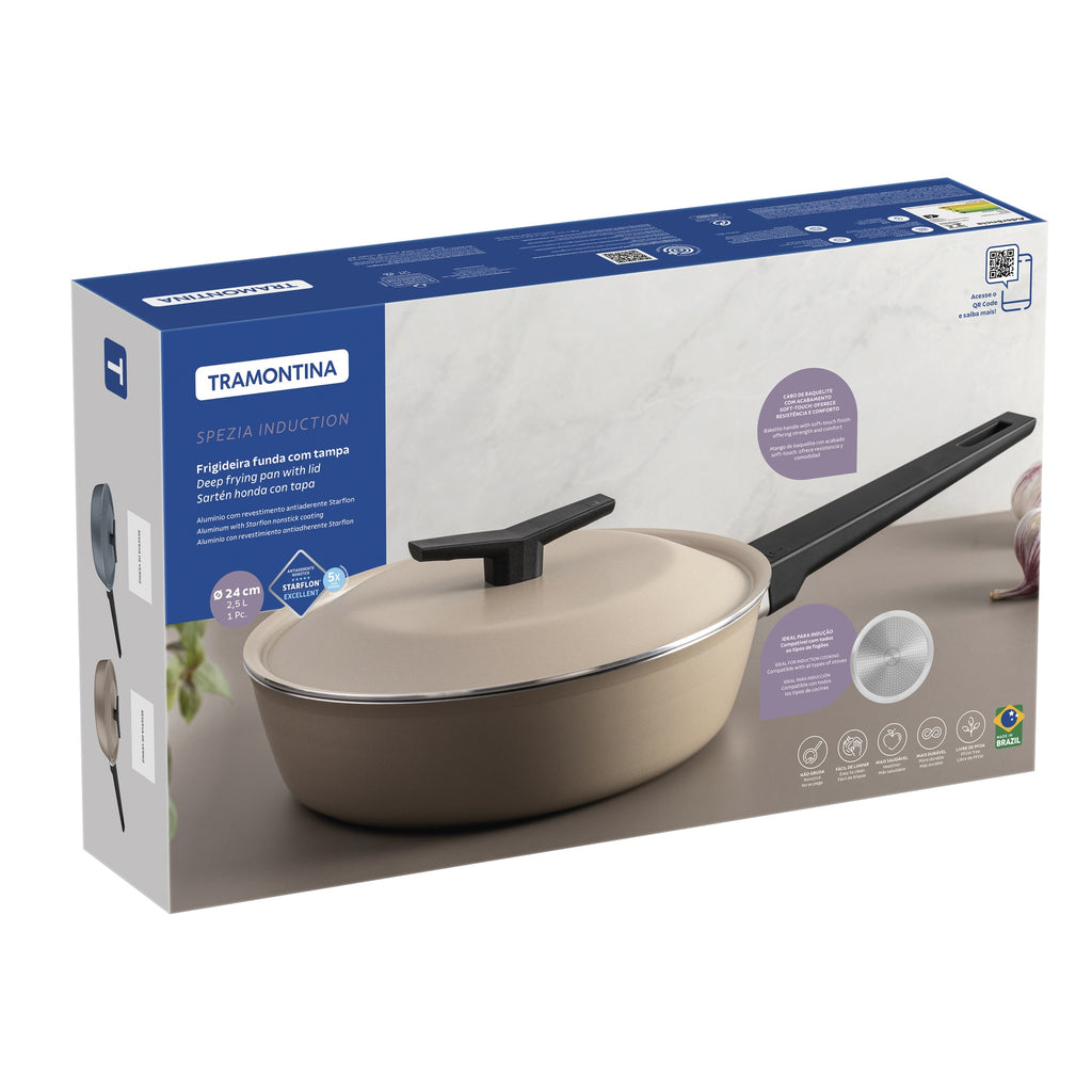 Sarten Tramontina Spezia Induccion Arena con Tapa Antiadherente 24 cm