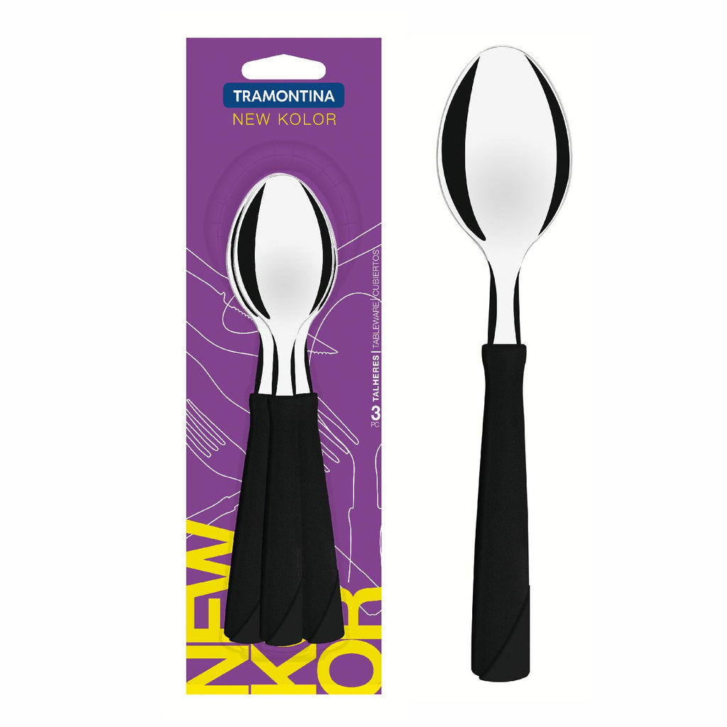 Cuchara De Mesa Tramontina New Kolor 3 Piezas Negro Acero