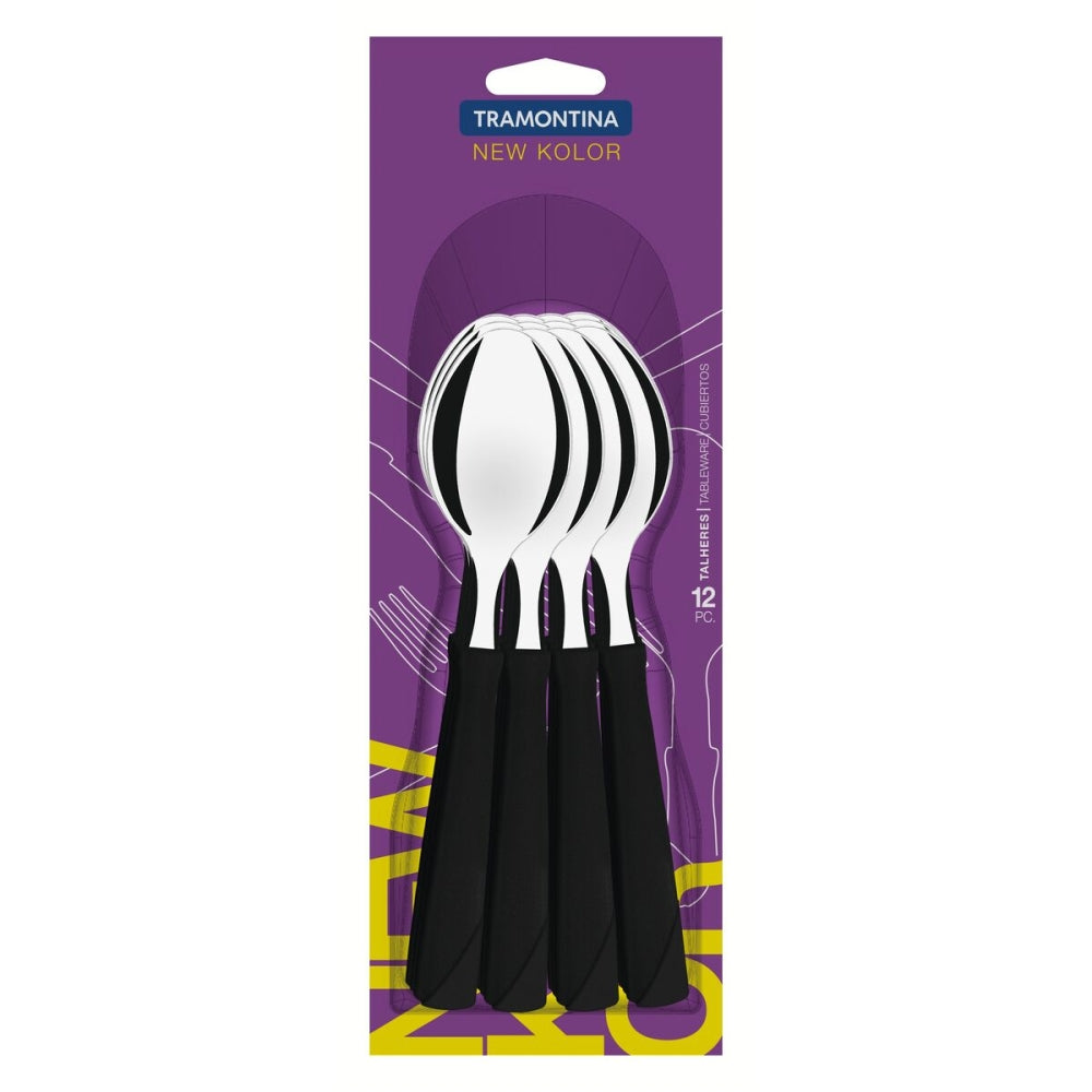 Cuchara De Mesa Tramontina New Kolor 12 Pzs Negro Acero