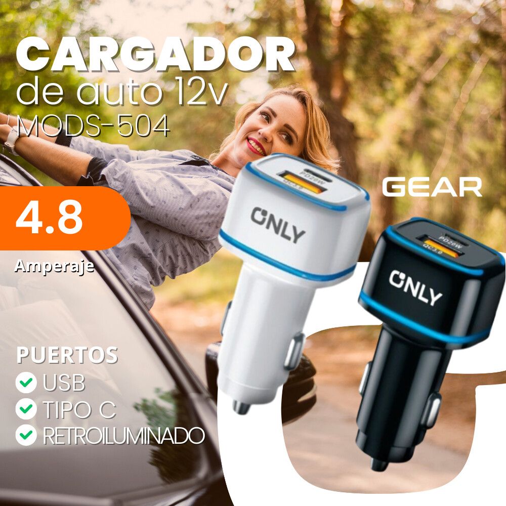 Cargador 12V 20W Carga Rapida USB-C + Cable Tipo C