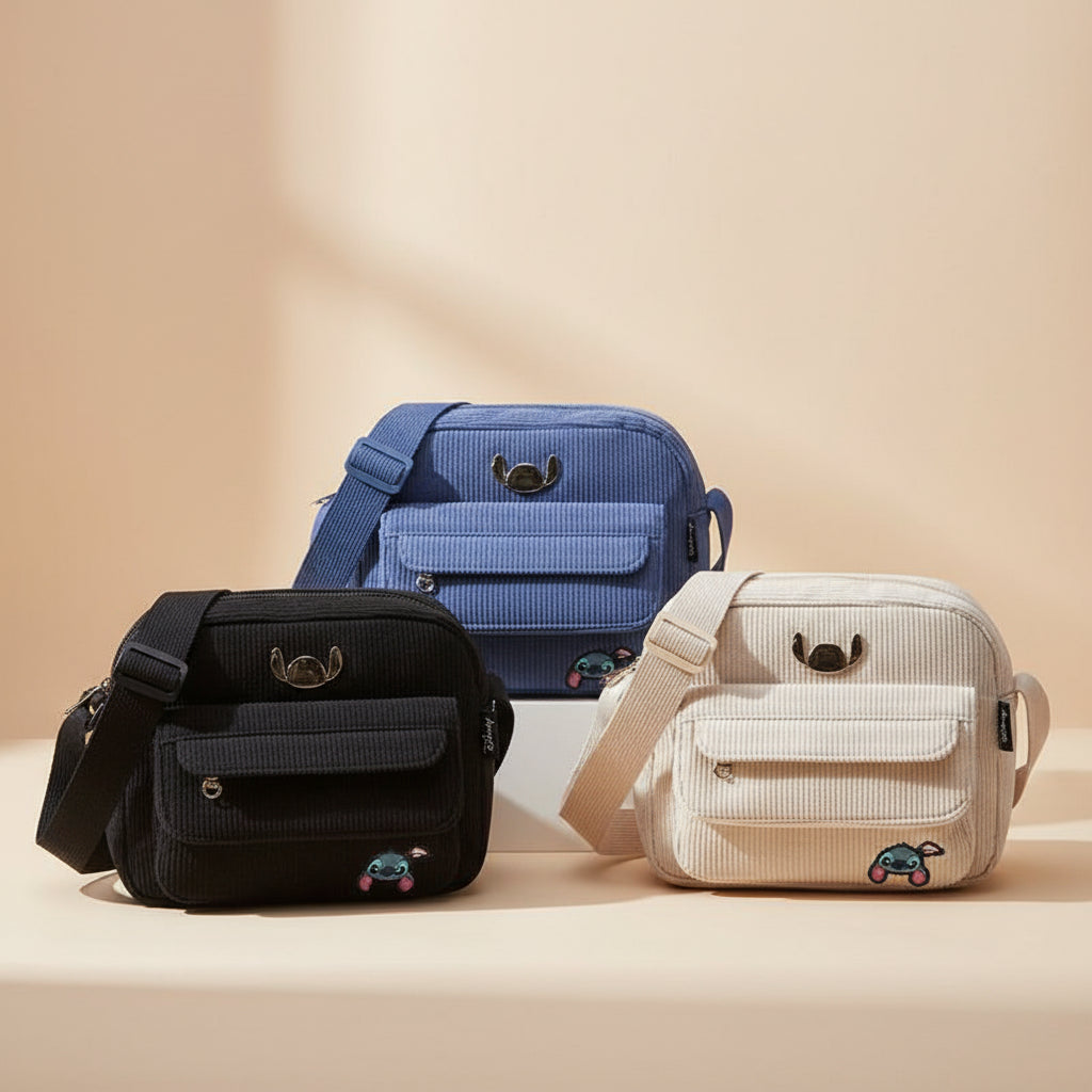 Cartera Bandolera Corderoy Stitch 22x20x10 cm x1 Colores Surtidos LSYD - 73.0800002