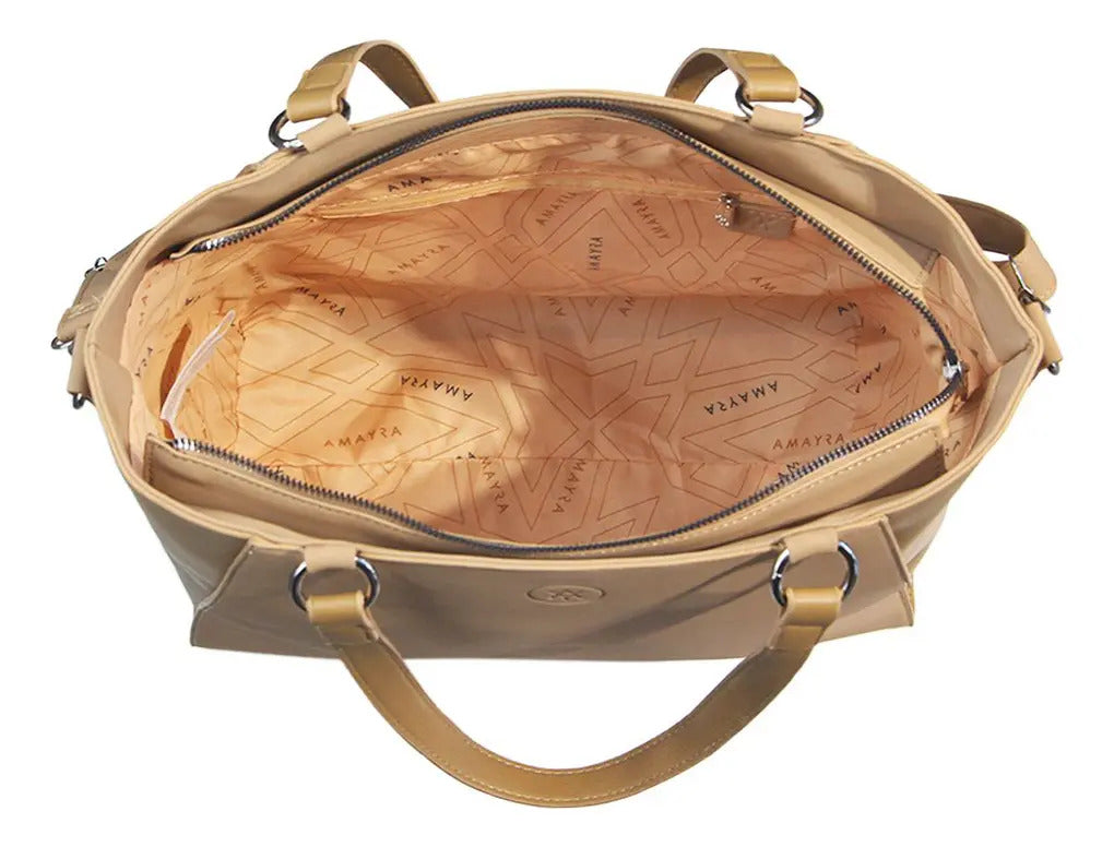 Cartera Mujer Amayra con Cierre Ecocuero Camel 34 x 28 x 15 cm