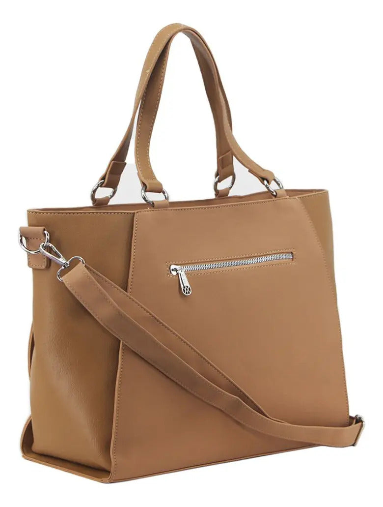Cartera Mujer Amayra con Cierre Ecocuero Camel 34 x 28 x 15 cm