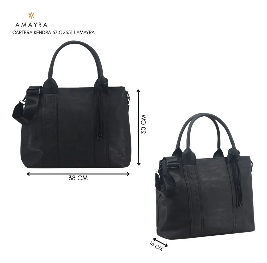 Cartera Mujer Amayra Ecocuero Negro 38 x 30 x 14 cm