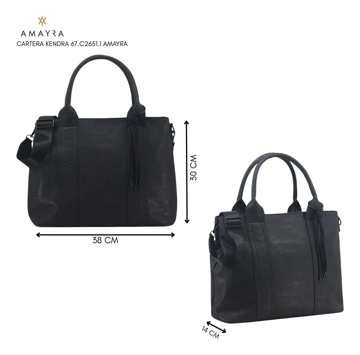 Cartera Mujer Amayra Ecocuero Negro 38 x 30 x 14 cm