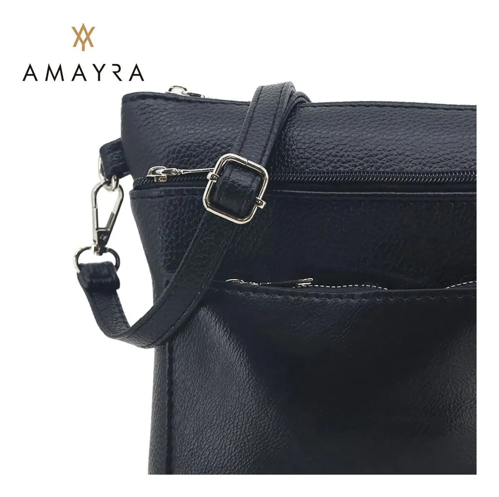Cartera Mujer Amayra Bandolera Ecocuero Negra 25 x 22 x 5 cm