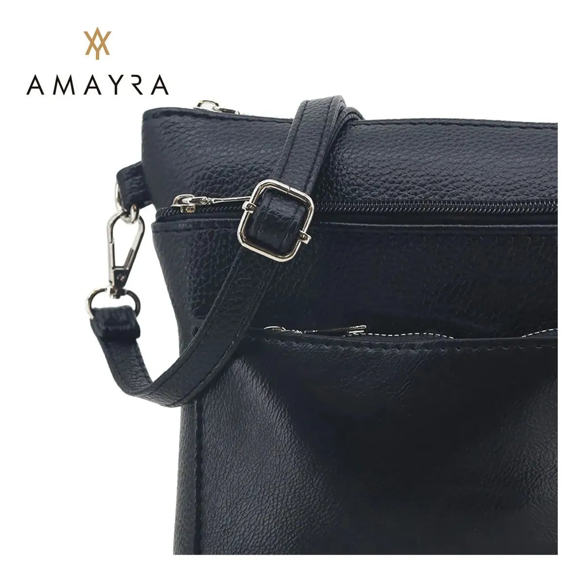 Cartera Mujer Amayra Bandolera Ecocuero Negra 25 x 22 x 5 cm