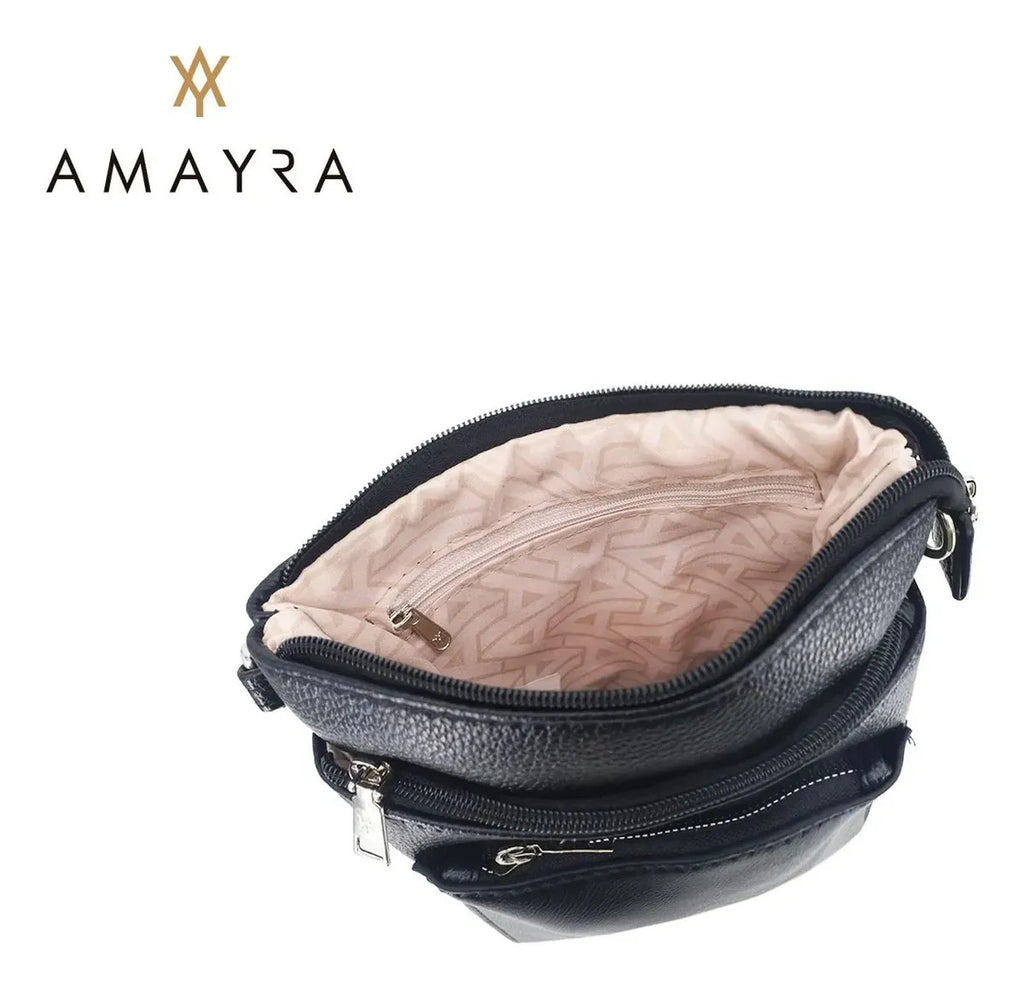 Cartera Mujer Amayra Bandolera Ecocuero Negra 25 x 22 x 5 cm