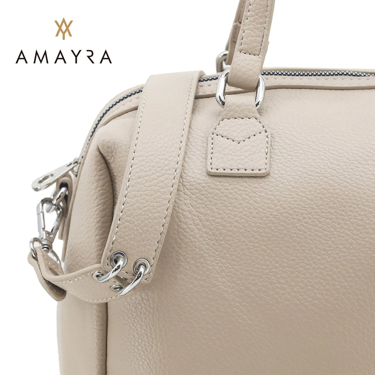 Cartera Bandolera Mujer Amayra Ecocuero Beige 30 x 23 x 15cm