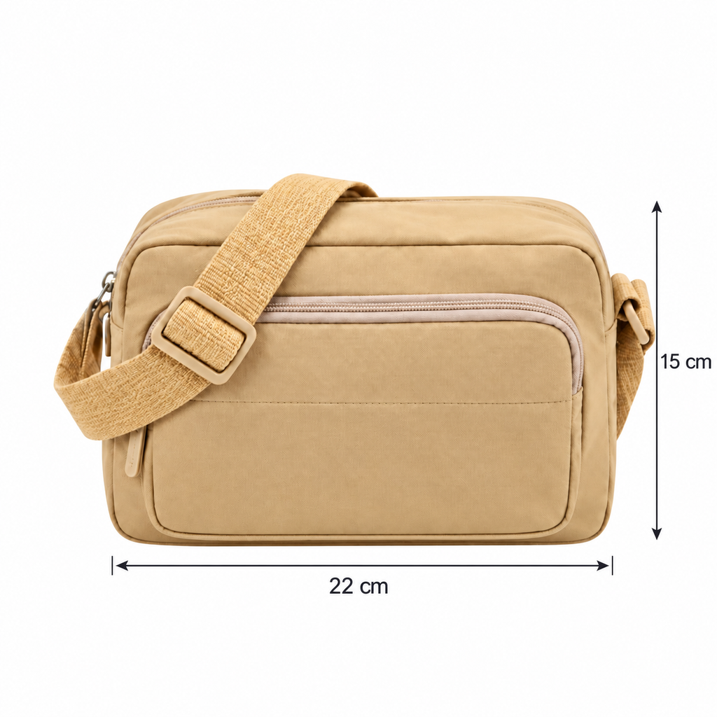 Cartera Bandolera Amayra con Correa Larga Nylon Beige 22 x 15 cm