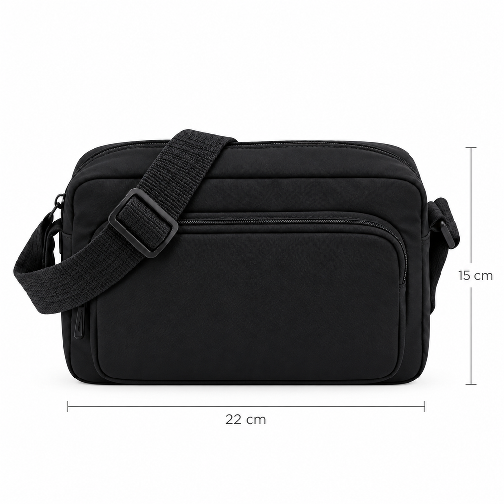 Cartera Bandolera Amayra con Correa Larga Nylon Negro 22 x 15 cm