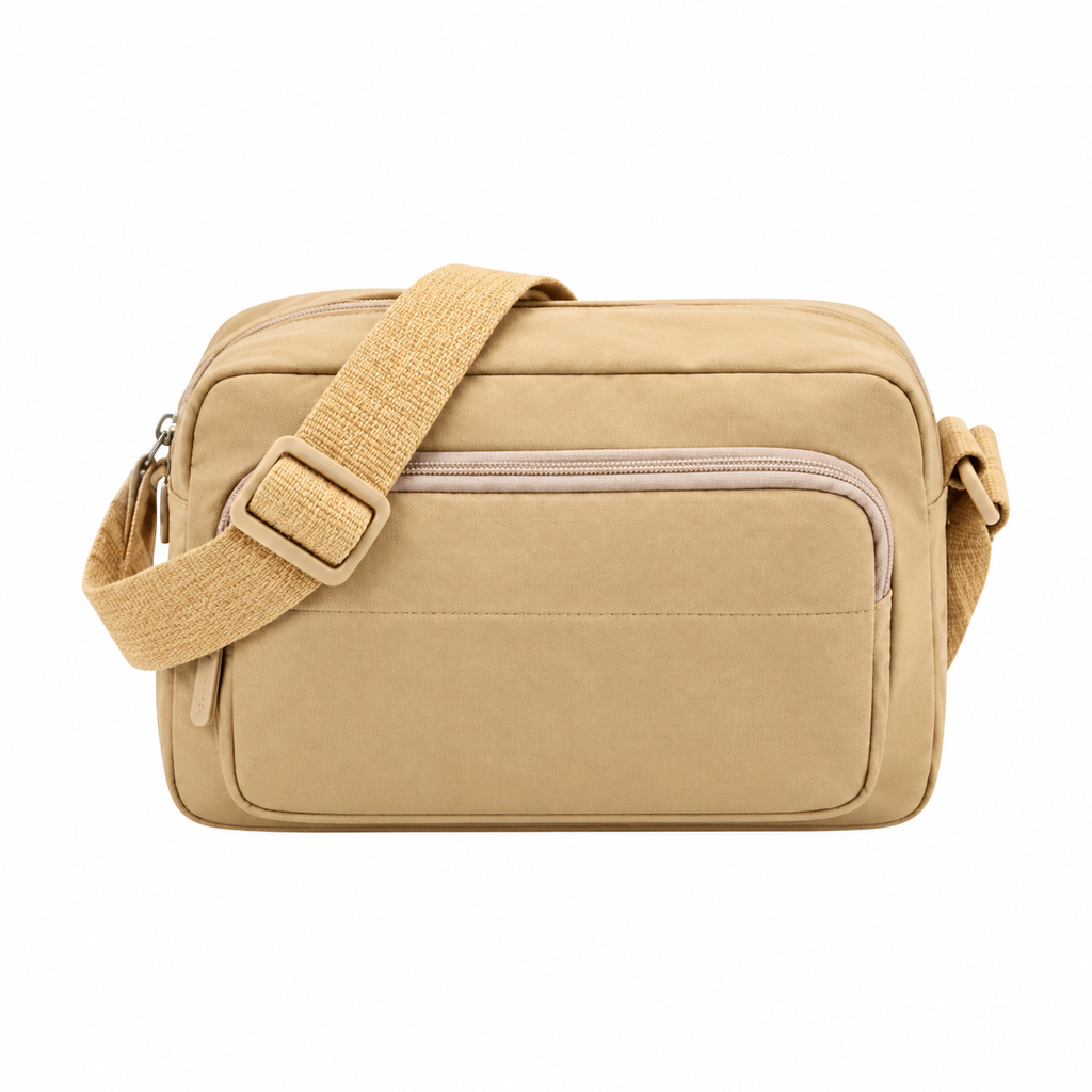Cartera Bandolera Amayra con Correa Larga Nylon Beige 22 x 15 cm