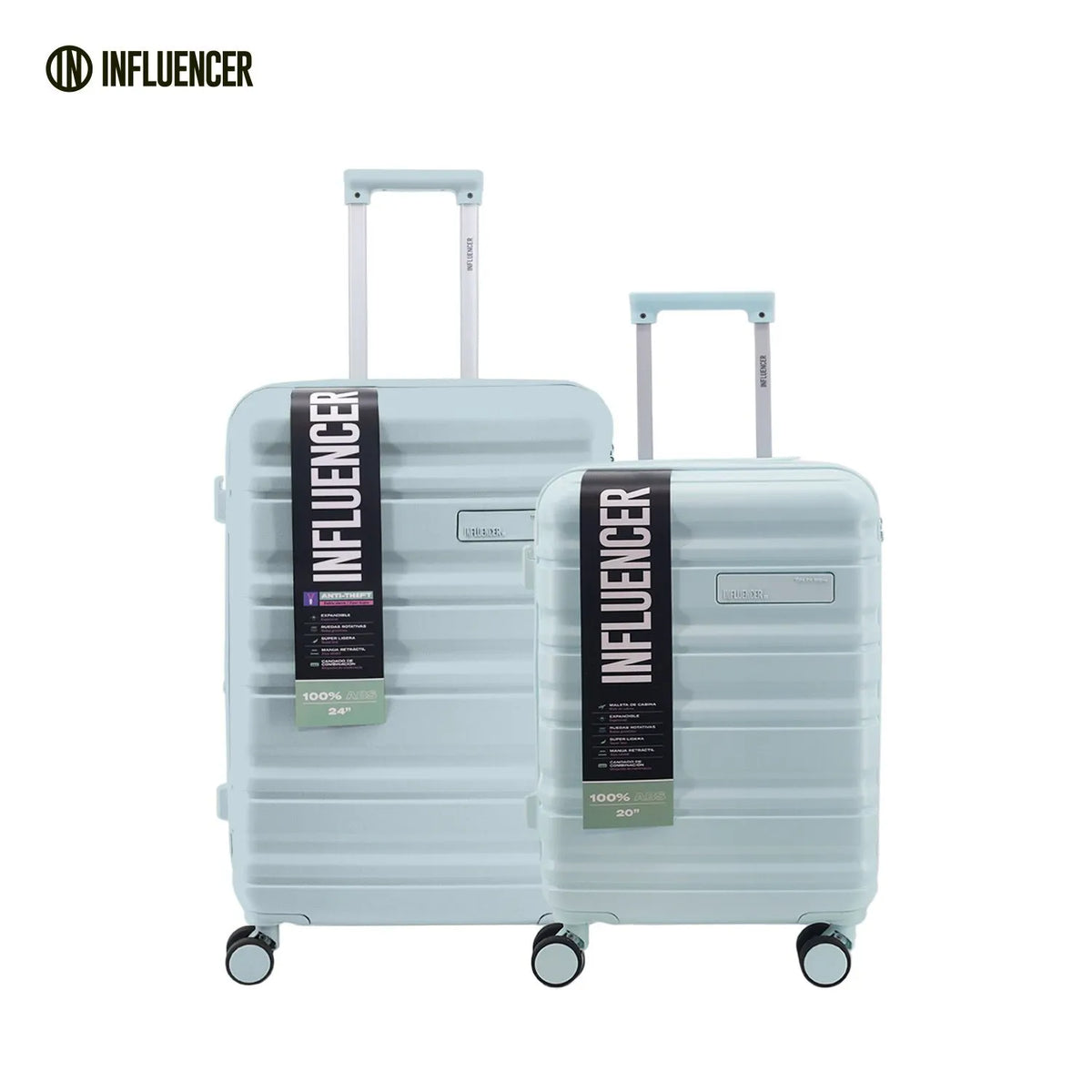 Set de 2 Valijas LSYD Menta Influencer 20 y 24 Pulgadas ABS Verde