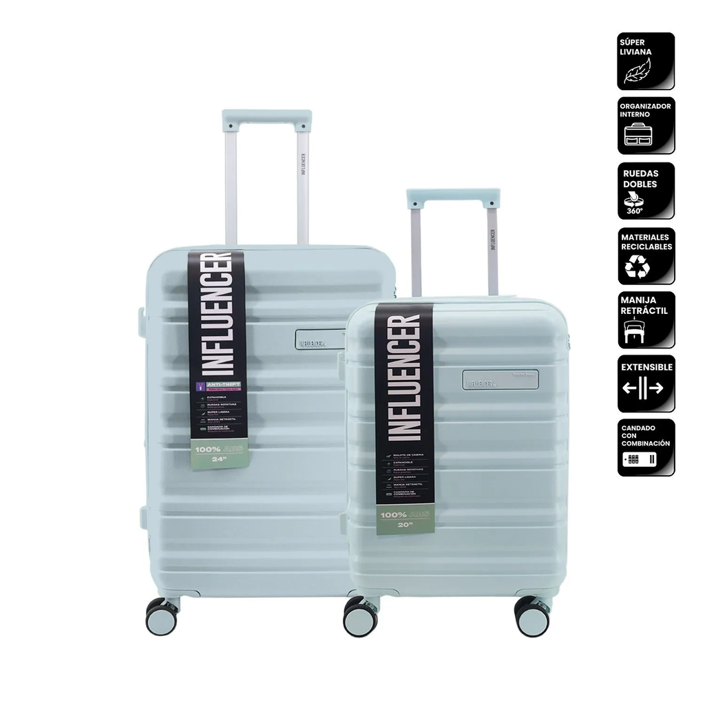Set de 2 Valijas LSYD Menta Influencer 20 y 24 Pulgadas ABS Verde