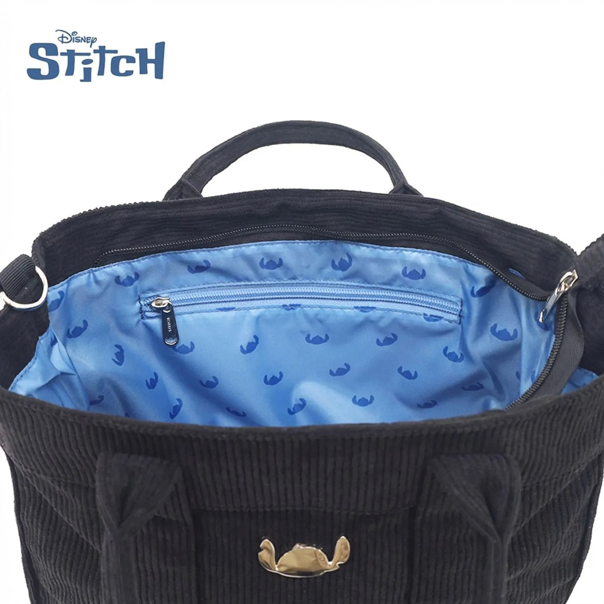 Cartera Corderoy Stitch LSYD Negro 29 x 25 x 10 cm