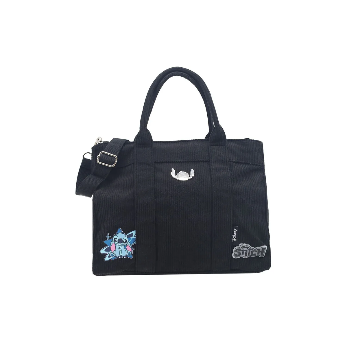 Cartera Corderoy Stitch LSYD Negro 29 x 25 x 10 cm