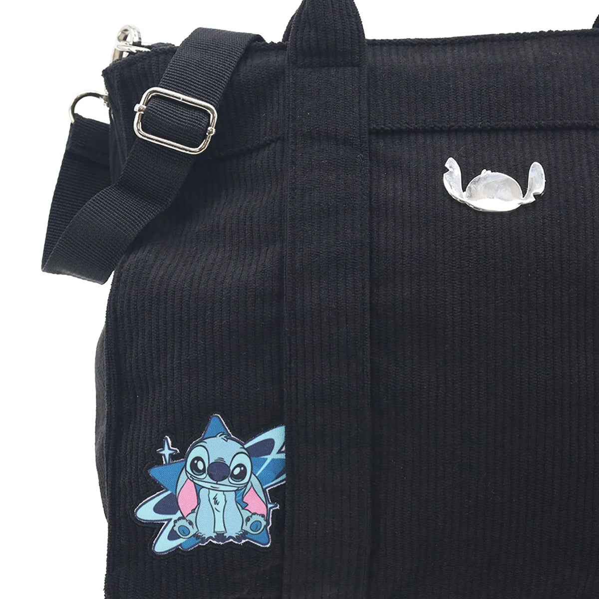 Cartera Corderoy Stitch LSYD Negro 29 x 25 x 10 cm