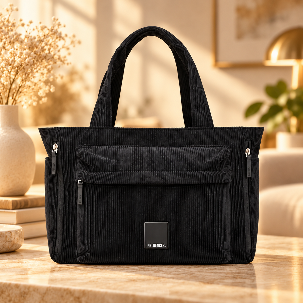 Cartera LSYD Influencer Corderoy Negro 39 x 28 x 9 cm