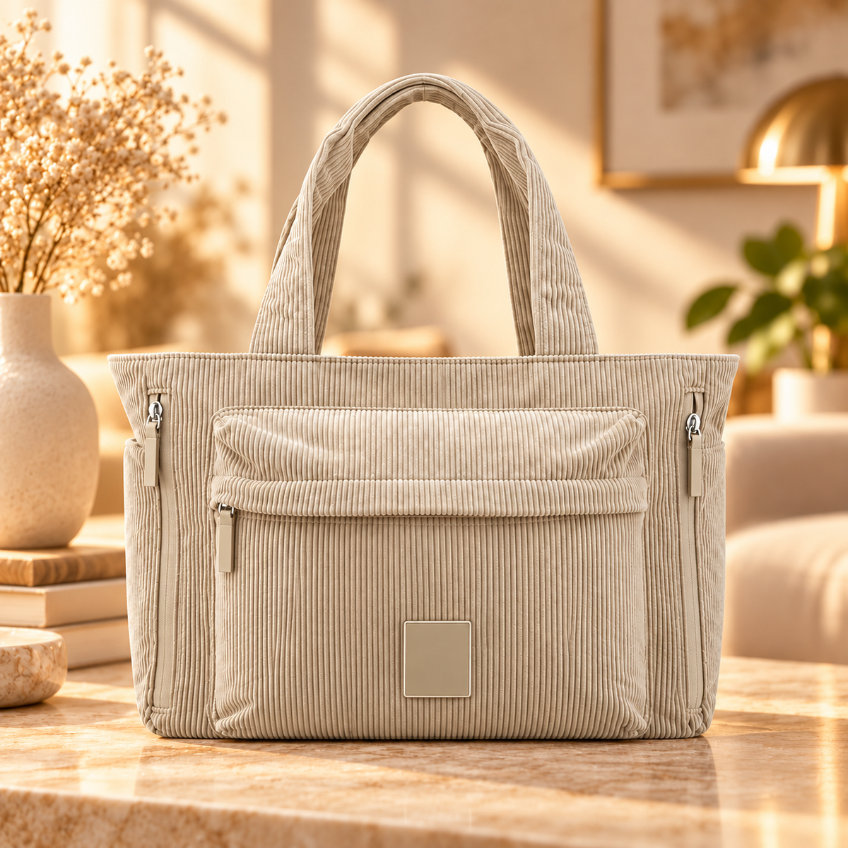 Cartera LSYD Influencer Corderoy Beige 39 x 28 x 9 cm