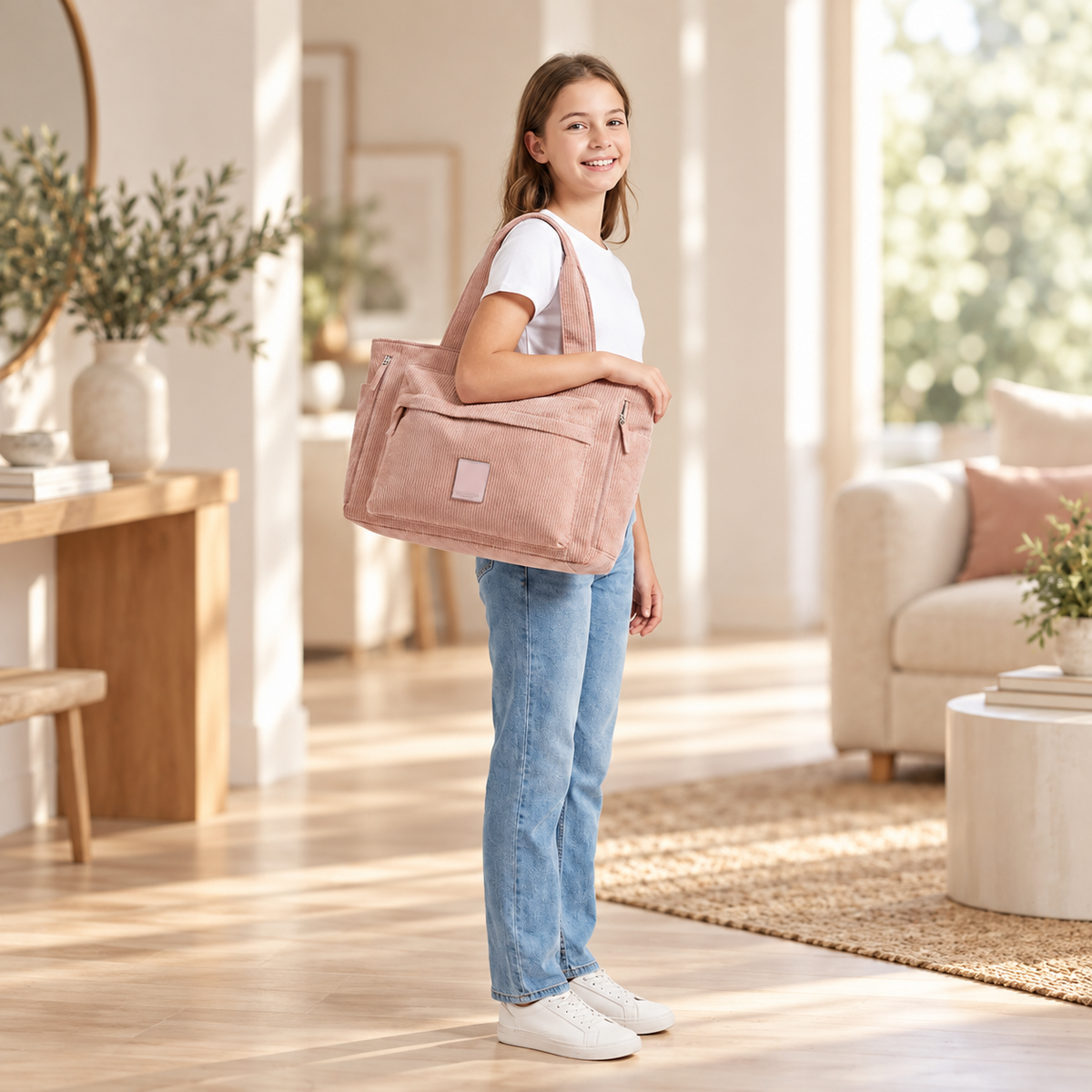 Cartera Mujer Influencer Corderoy Rosa 39 x 28 x 9 cm