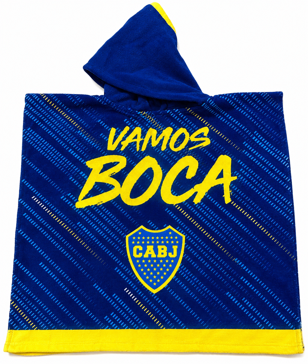 Poncho Toallon Infantil Boca Juniors Microfibra Con Mochila
