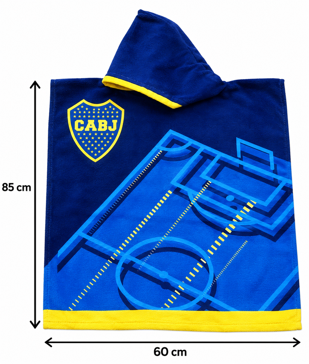 Poncho Toallon Infantil Boca Juniors Microfibra Con Mochila