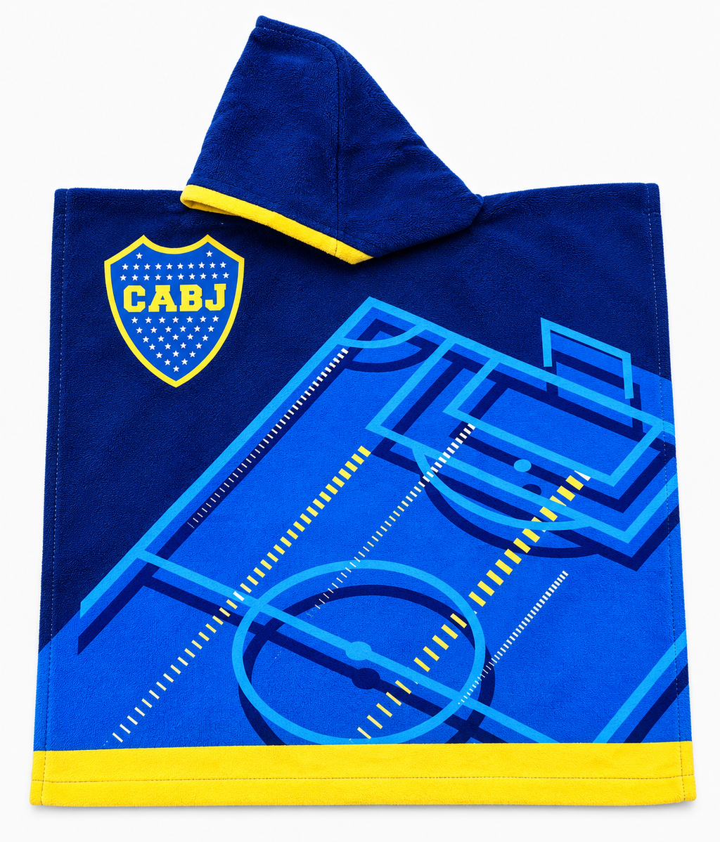 Poncho Toallon Infantil Boca Juniors Microfibra Con Mochila