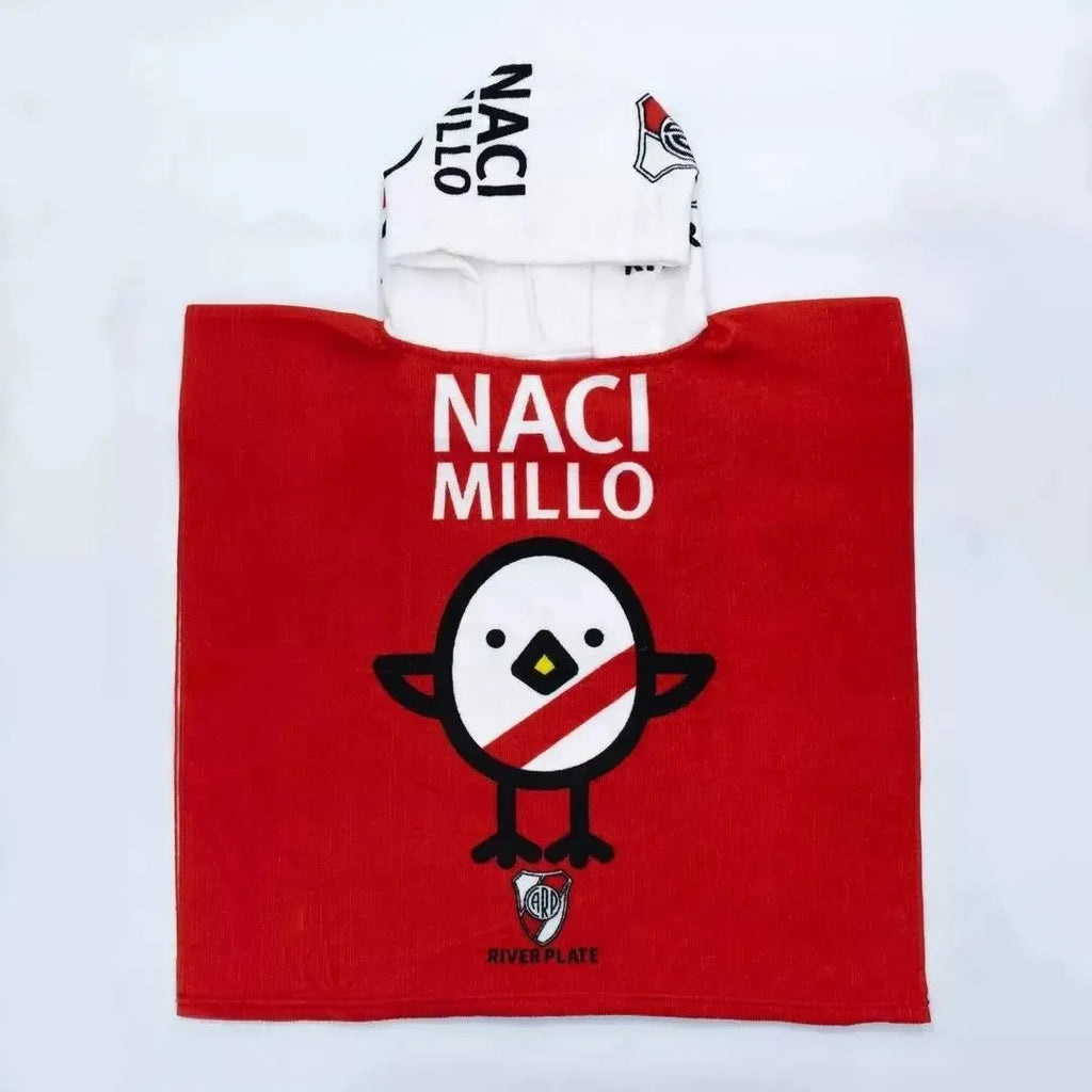 Poncho Toallon Infantil River Plate Microfibra Con Mochila