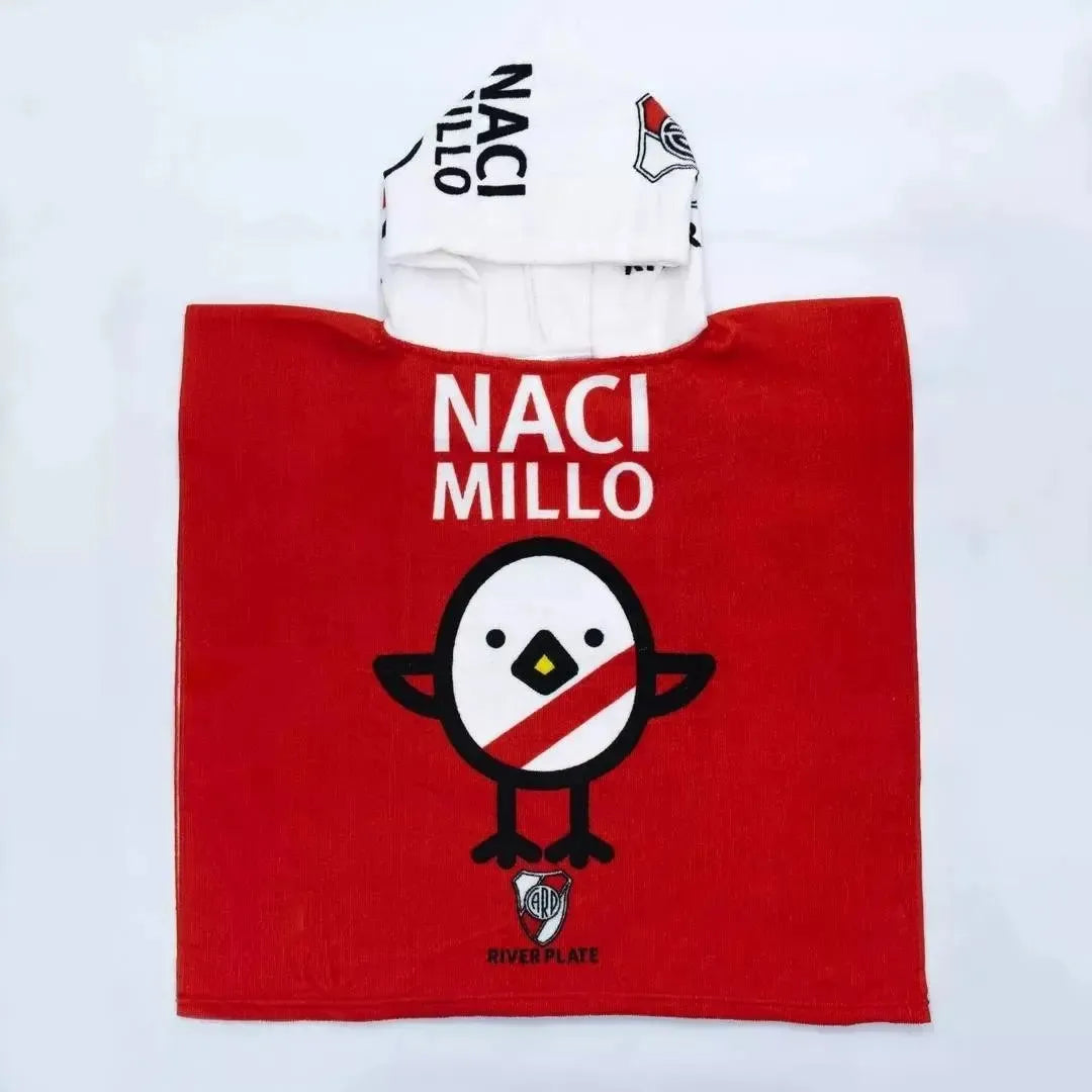 Poncho Toallon Infantil River Plate Microfibra Con Mochila