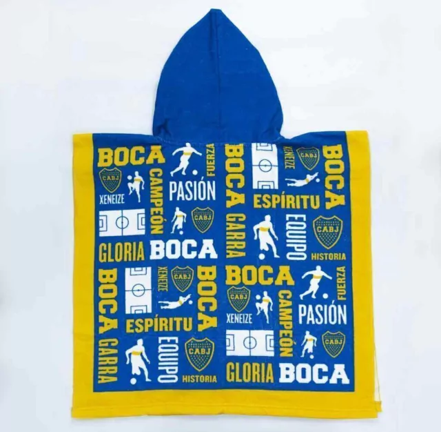 Poncho Toallon Infantil Boca Juniors Microfibra Con Mochila