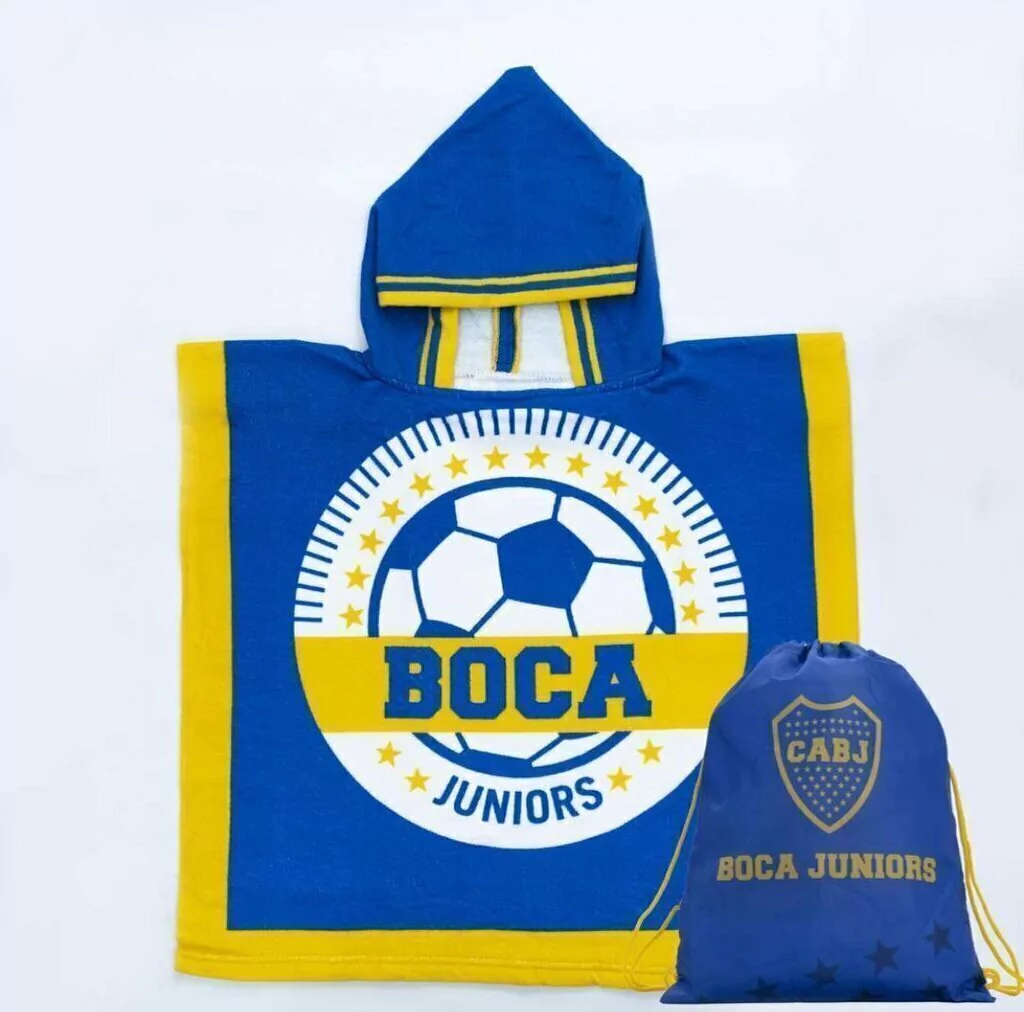 Poncho Toallon Infantil Boca Juniors Microfibra Con Mochila