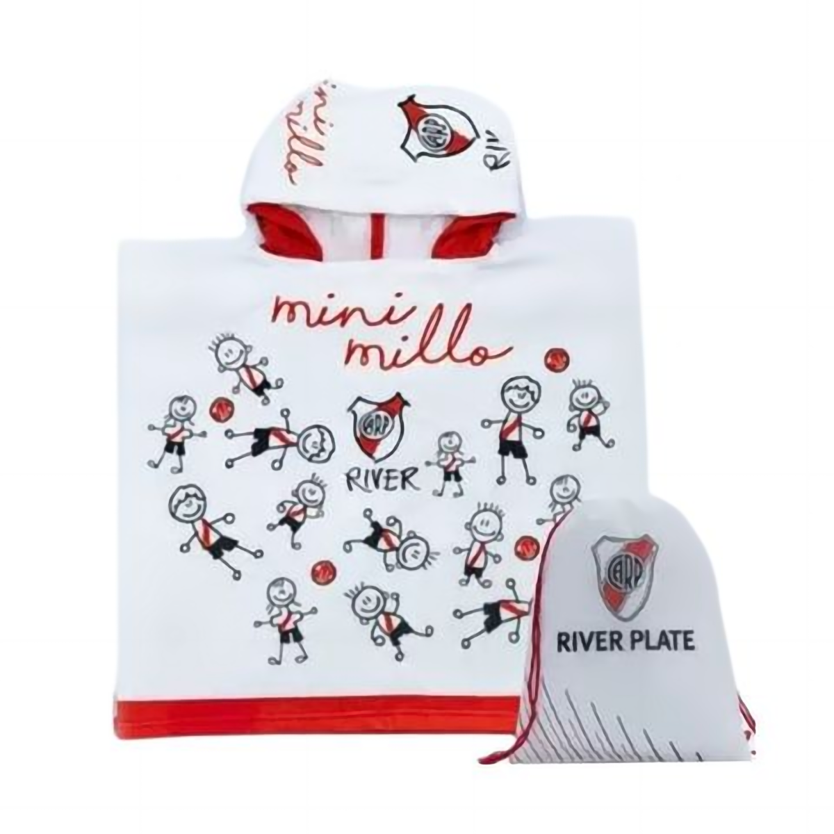 Poncho Toallon Infantil River Plate Microfibra Con Mochila