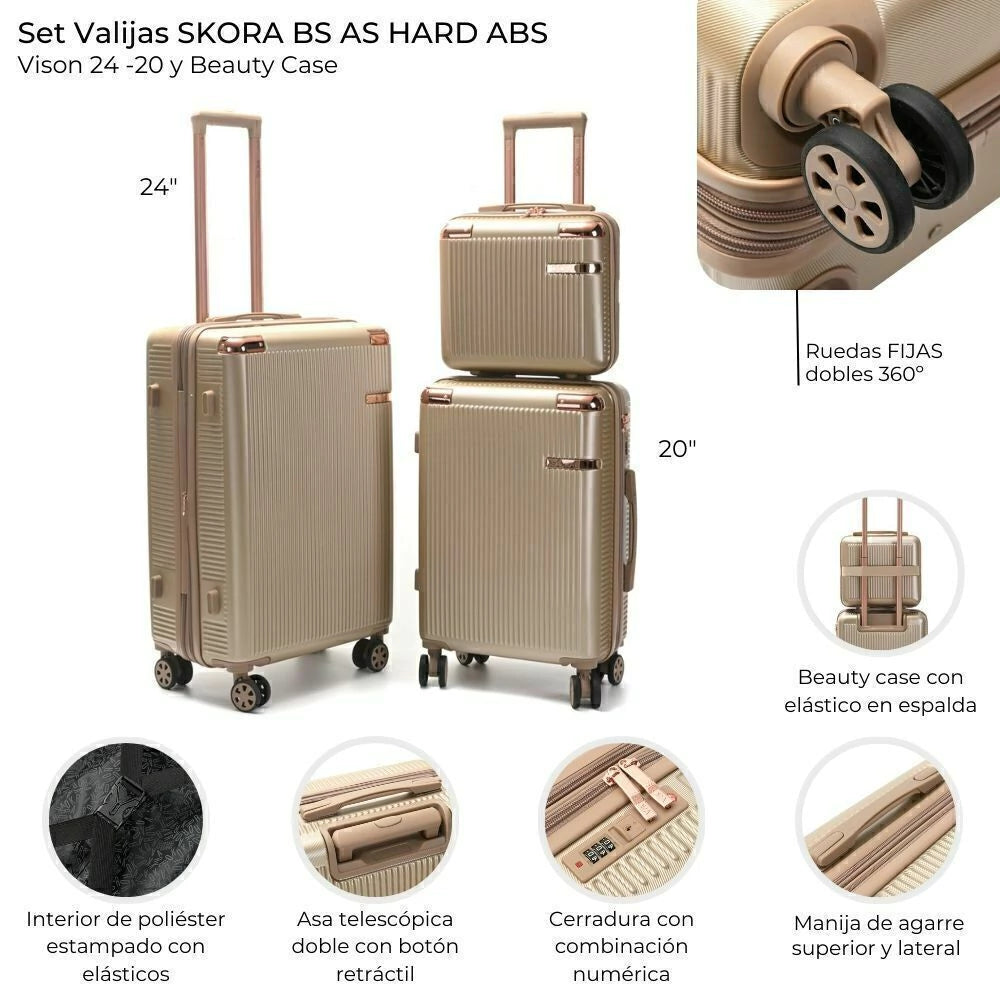 Set 2 Valijas Skora 20 + 24 Pulgadas + Beauty Case 14 Vison