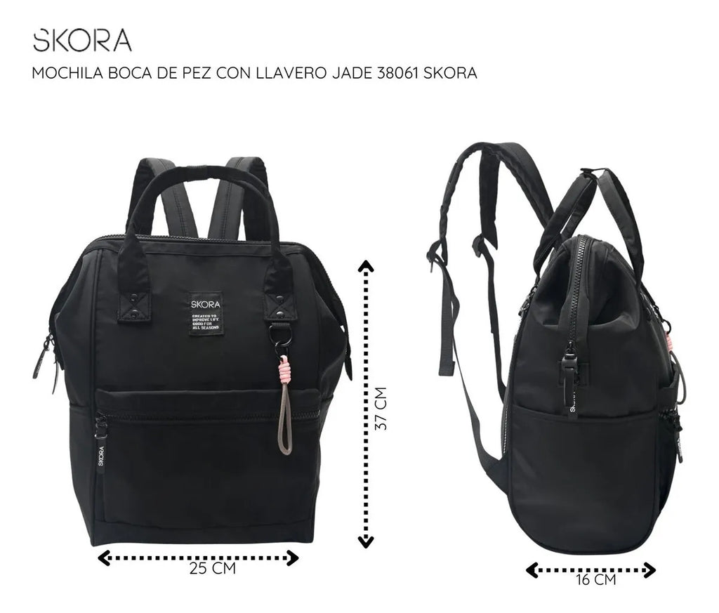 Mochila Skora Boca de Pez Eve Nylon Negra 40 x 25 x 18 cm