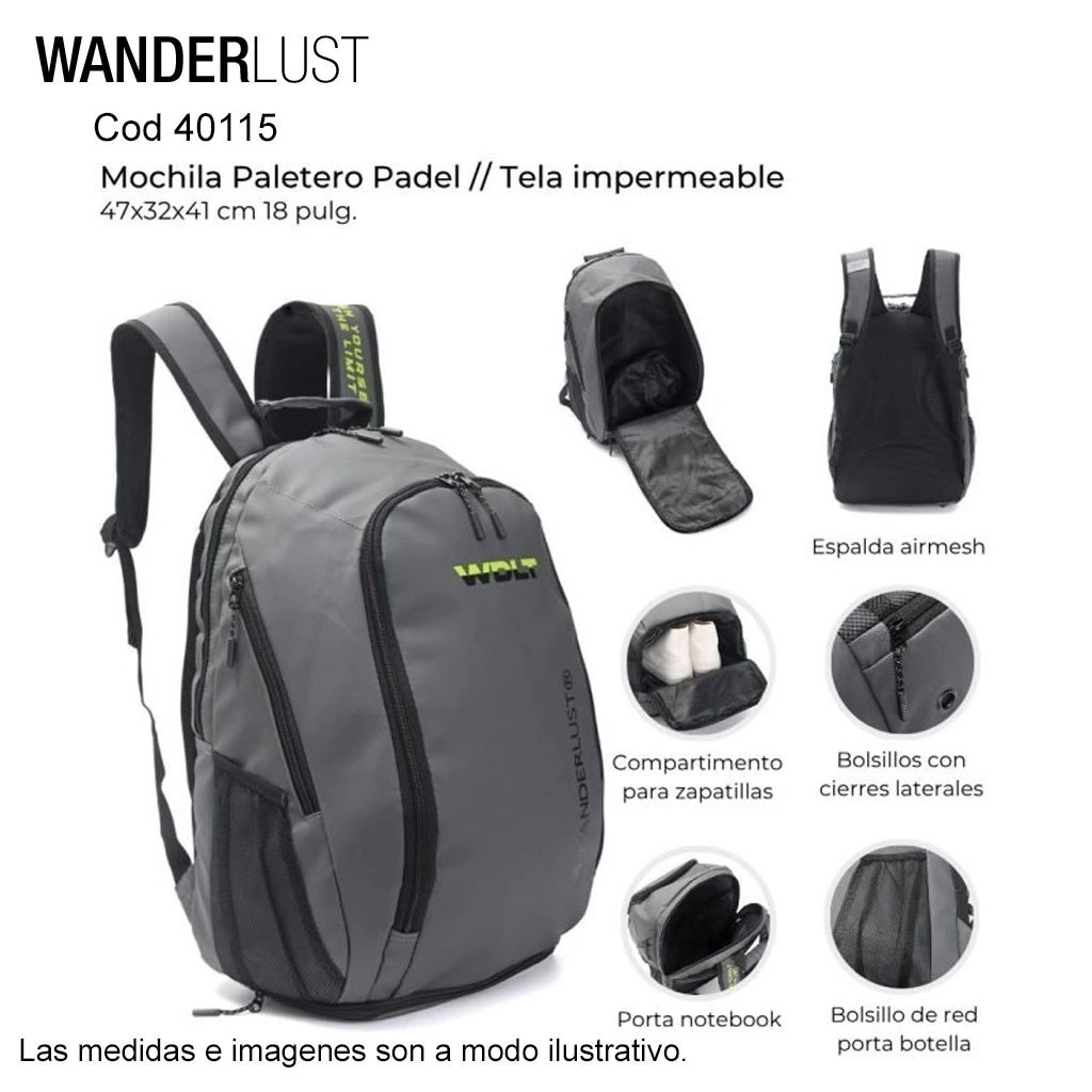 Mochila Paletero Padel con Zapatero y Portanotebook Impermeable Negra
