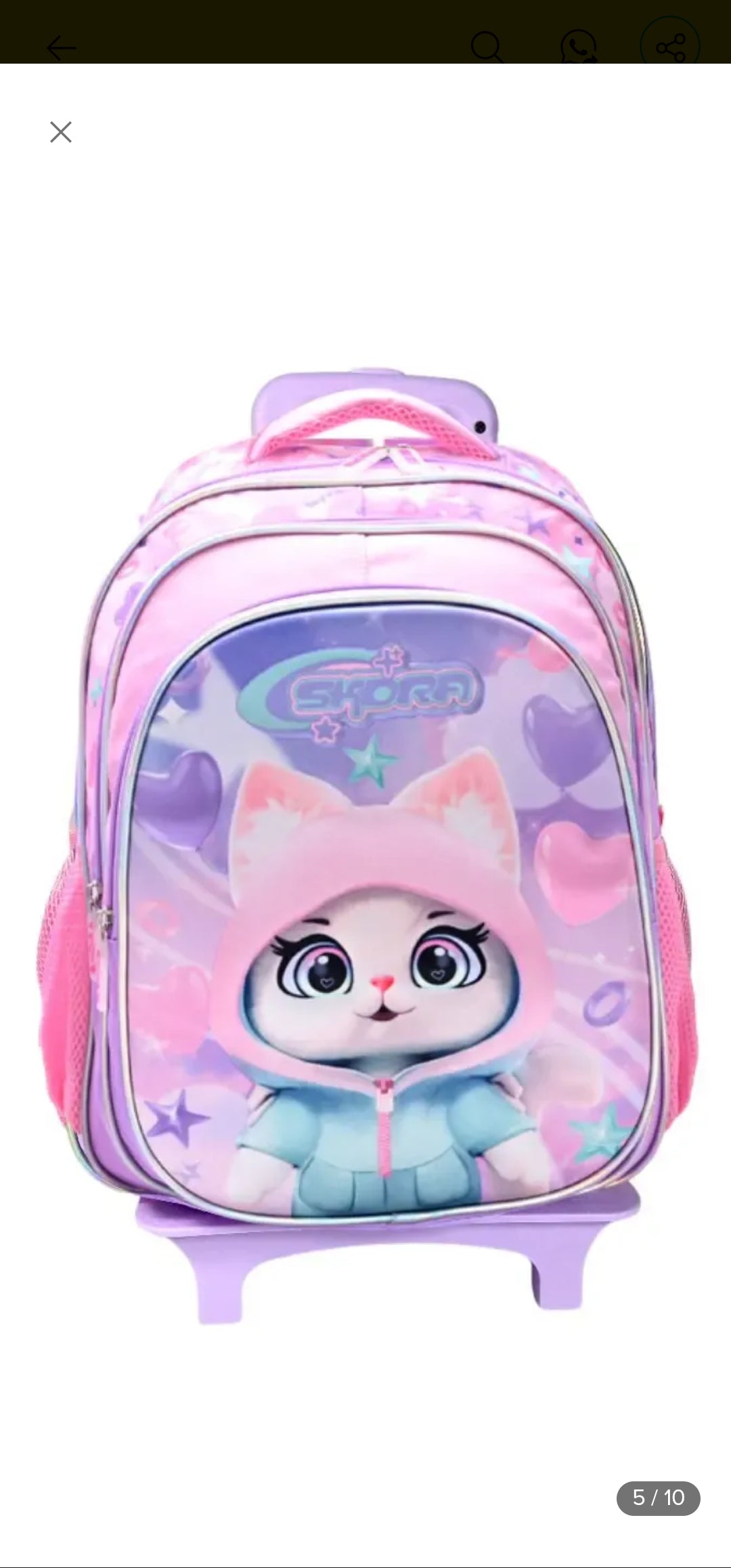 Set Mochila con Carro, Skora Lunchera y Cartuchera Gatita en de 16 Pulgadas