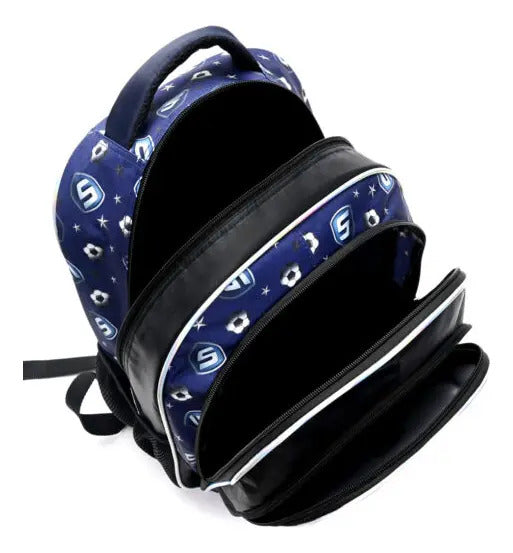 Set Mochila con Lunchera y Cartuchera Skora Futbol Camiseta de 16 Pulgadas