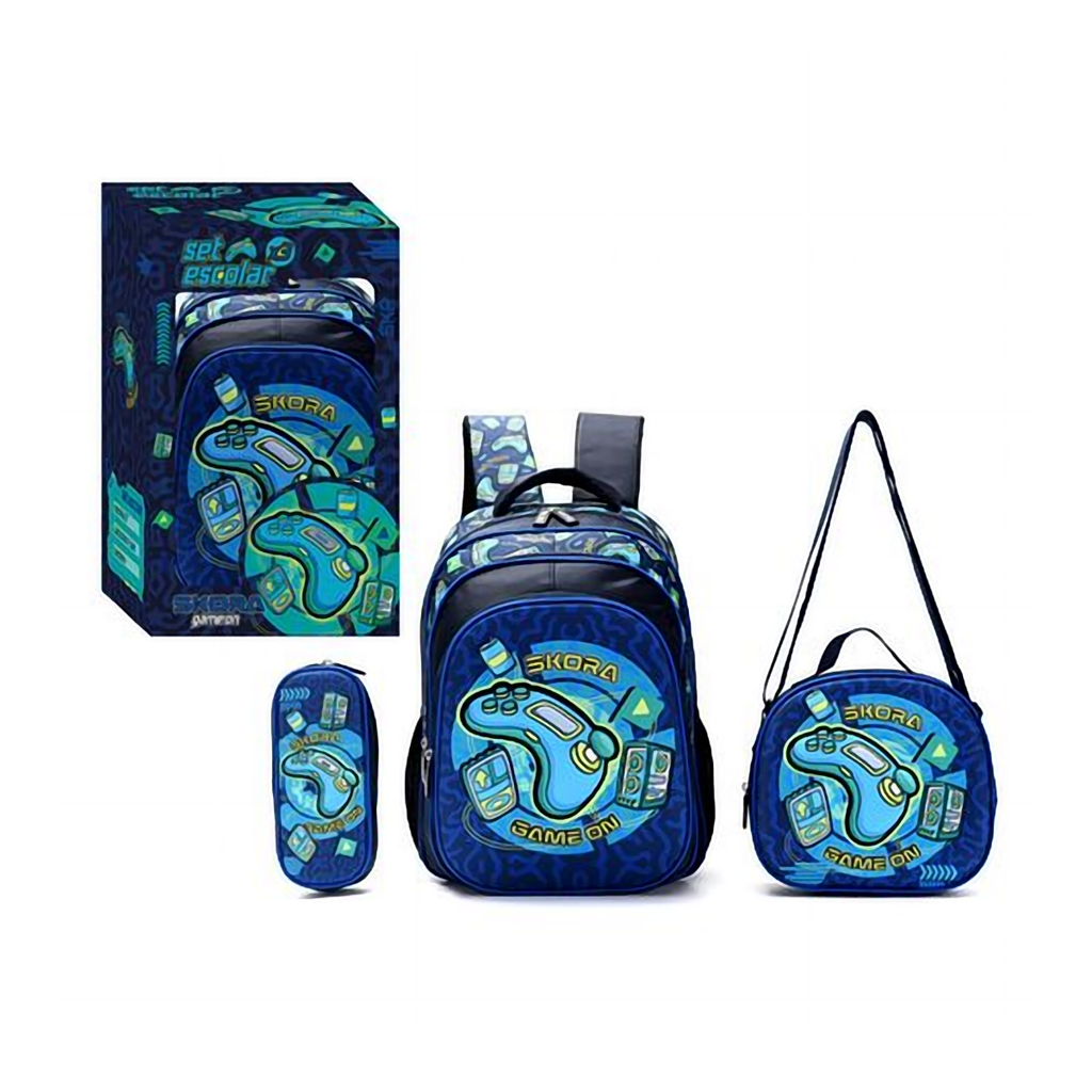 Set Mochila con Lunchera y Cartuchera Skora Game ON de 16 Pulgadas en Caja