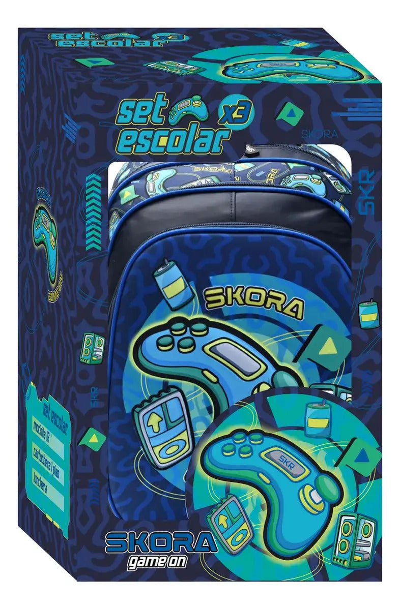 Set Mochila con Lunchera y Cartuchera Skora Game ON de 16 Pulgadas en Caja