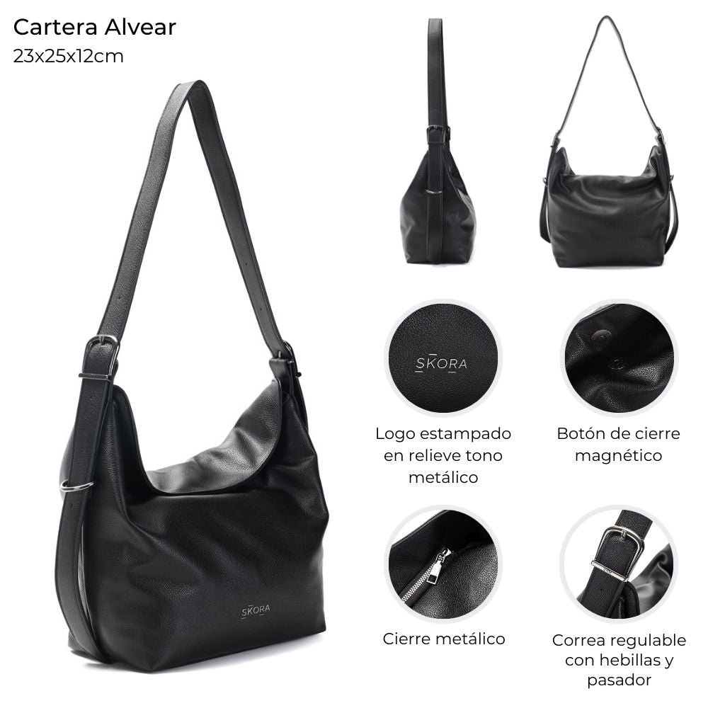 Cartera Skora Alvear Ecocuero Negra 23 x 25 x 12 cm
