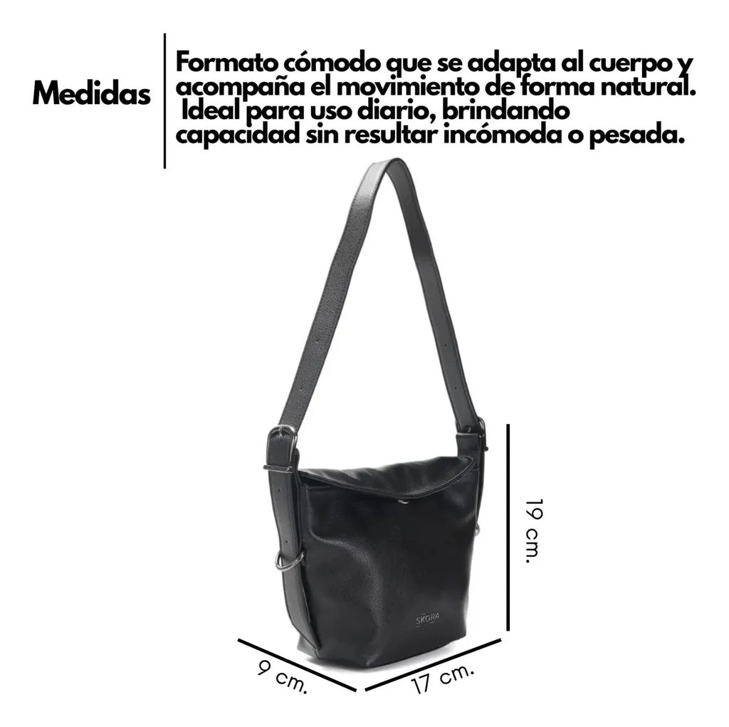 Cartera Skora Alvear Ecocuero Negra 19 x 17 x 9 cm