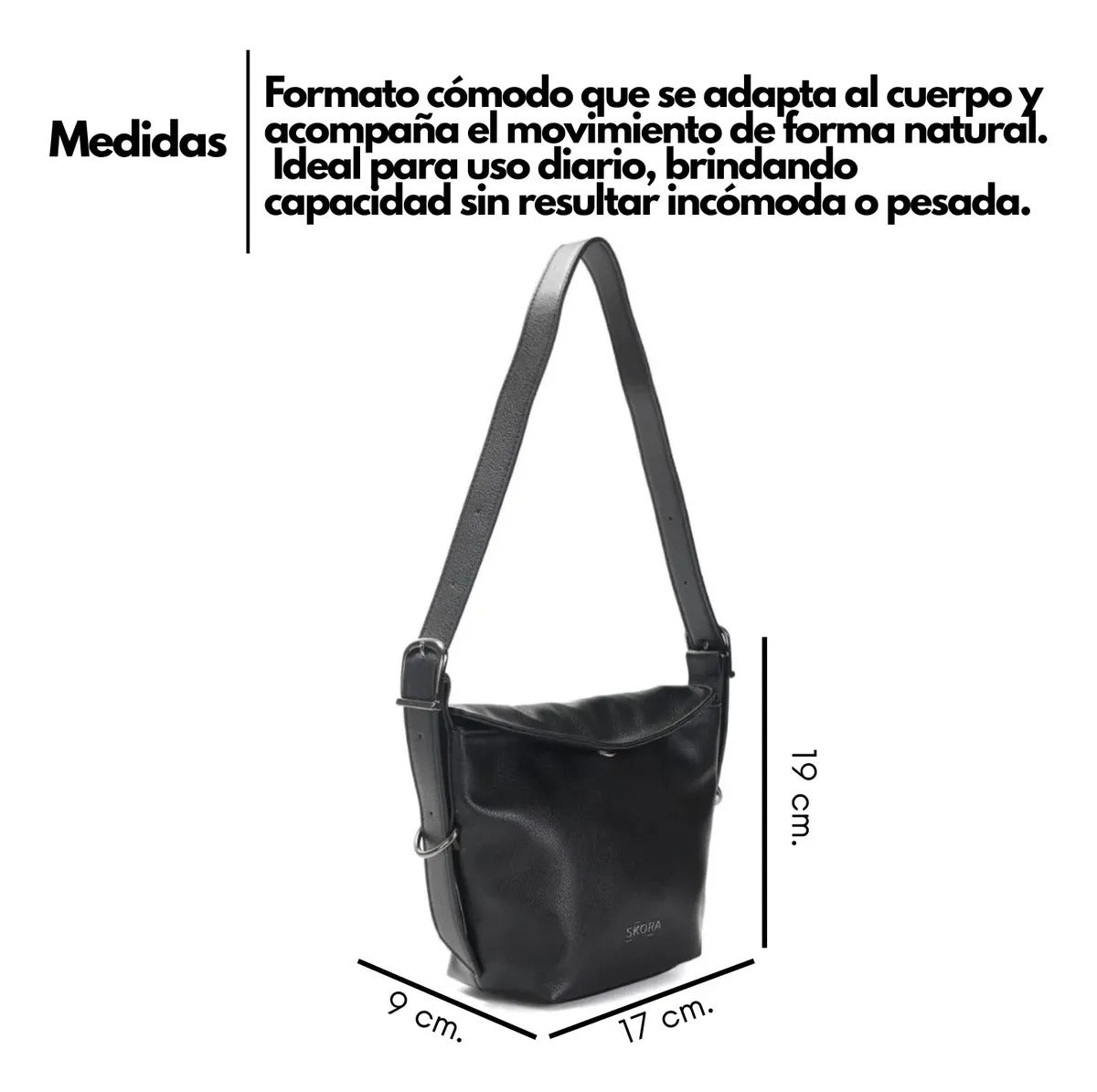 Cartera Skora Alvear Ecocuero Negra 19 x 17 x 9 cm