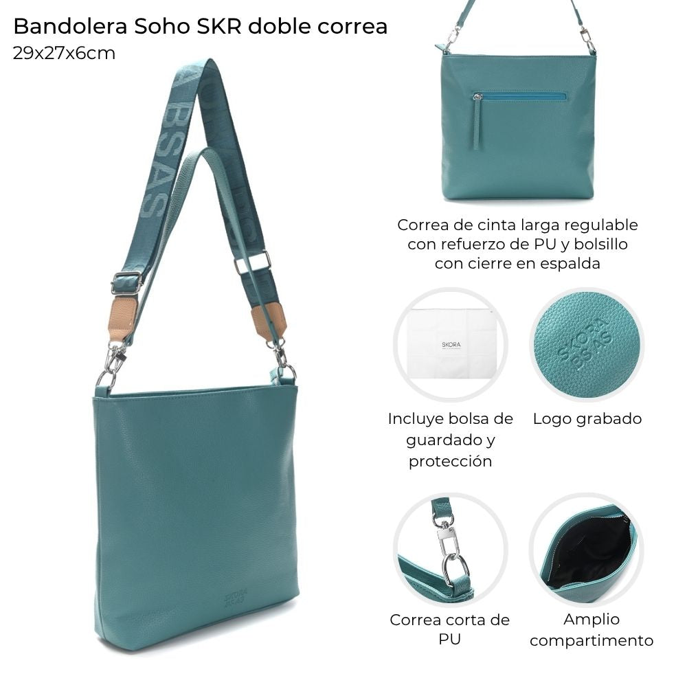 Cartera Skora Bandolera Ecocuero Celeste 29 x 27 x 6 cm Soho