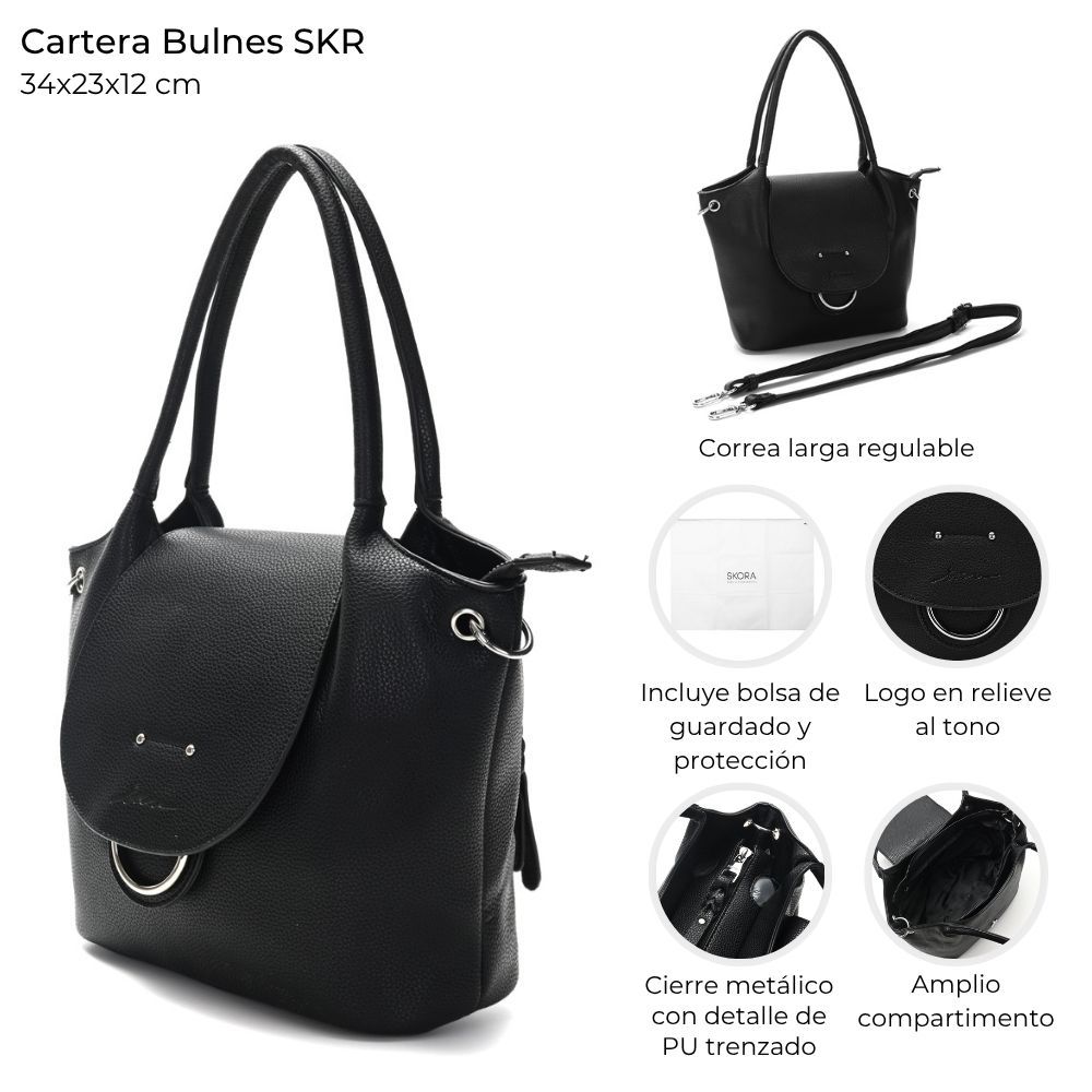 Cartera Skora Bulnes Ecocuero Negra 34 x 23 x 12 cm