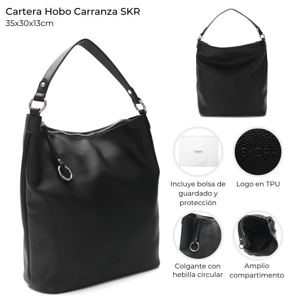 Cartera Skora Hobo Carranza Ecocuero Negra 35 x 30 x 13 cm
