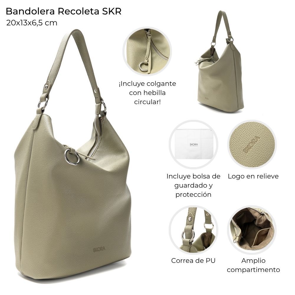 Cartera Skora Hobo Carranza Salvia Ecocuero 35 x 30 x 13 cm
