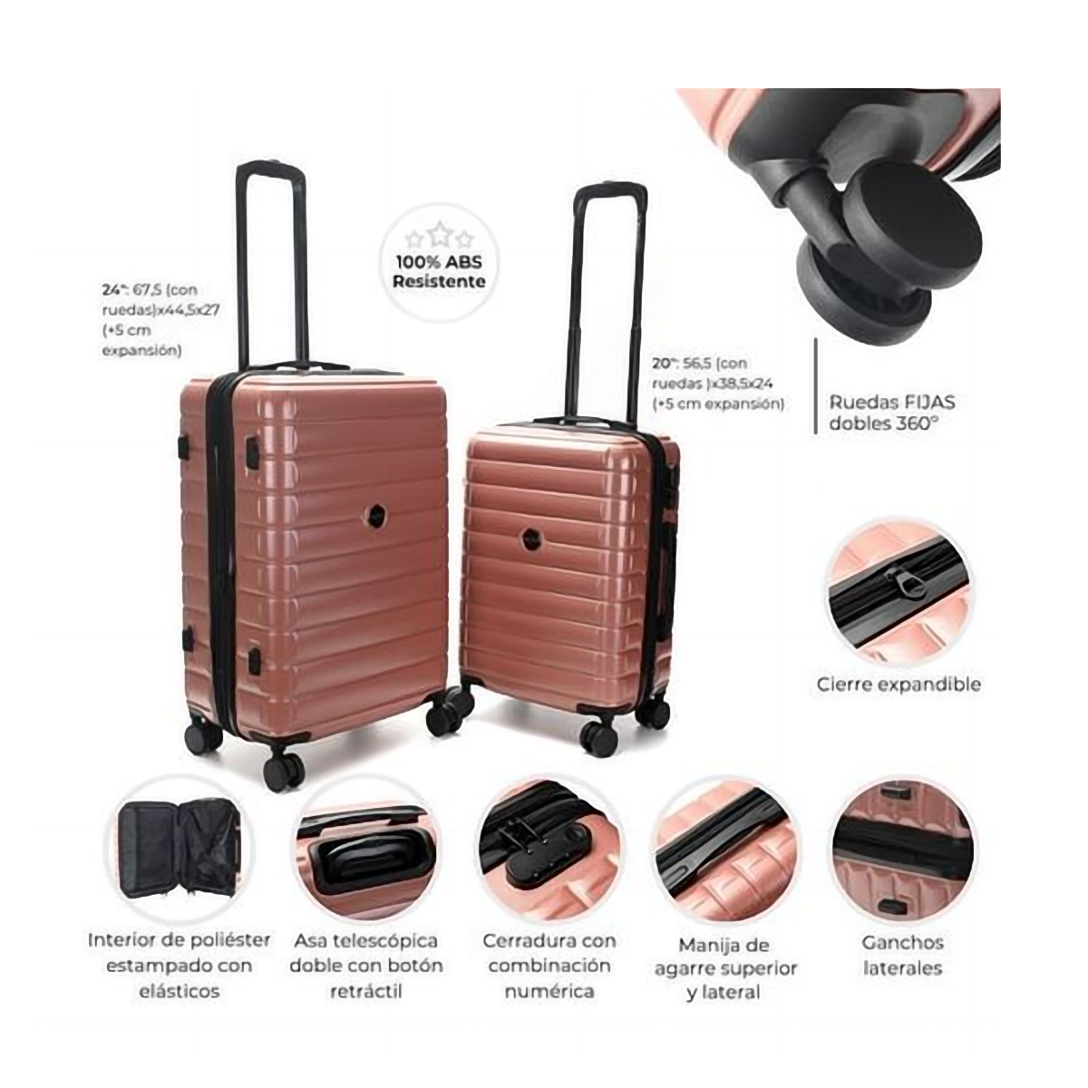 Set de 2 Valijas Rose Skora 20 y 24 Pulgadas ABS